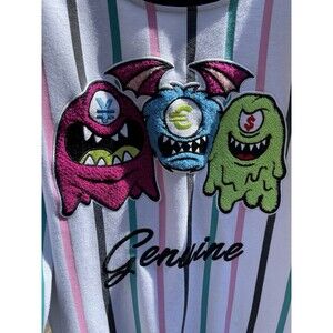 GNUN Denim Mfg Genuine Monster 3D Striped Embroidered Sweatshirt Size Medium